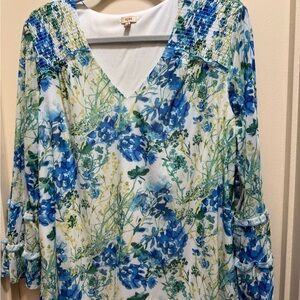 Reba Blue and Green Floral Blouse